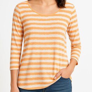 Preswick & Moore Orange White Stripe Cotton Top Size XL 3/4 Sleeve